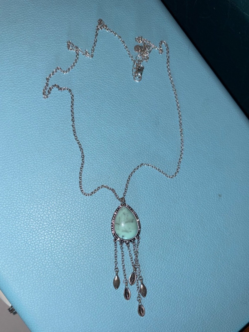 Delicate Silver Necklace with Light Aqua Teardrop Pendant
